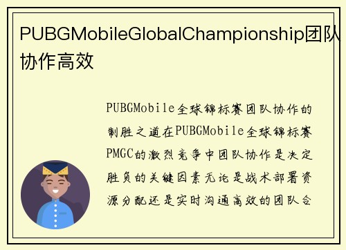 PUBGMobileGlobalChampionship团队协作高效