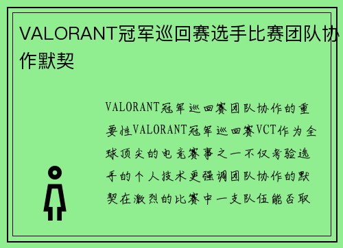 VALORANT冠军巡回赛选手比赛团队协作默契