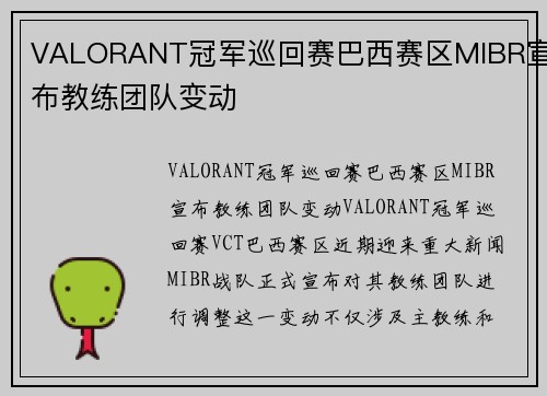 VALORANT冠军巡回赛巴西赛区MIBR宣布教练团队变动