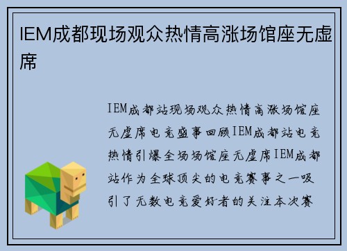 IEM成都现场观众热情高涨场馆座无虚席